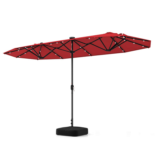 13FT Double-sided Patio Umbrella with Solar Lights for Garden Pool Backyard-Red Kids Crystal