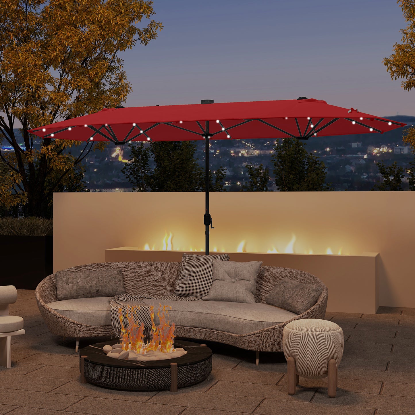 13FT Double-sided Patio Umbrella with Solar Lights for Garden Pool Backyard-Red Kids Crystal