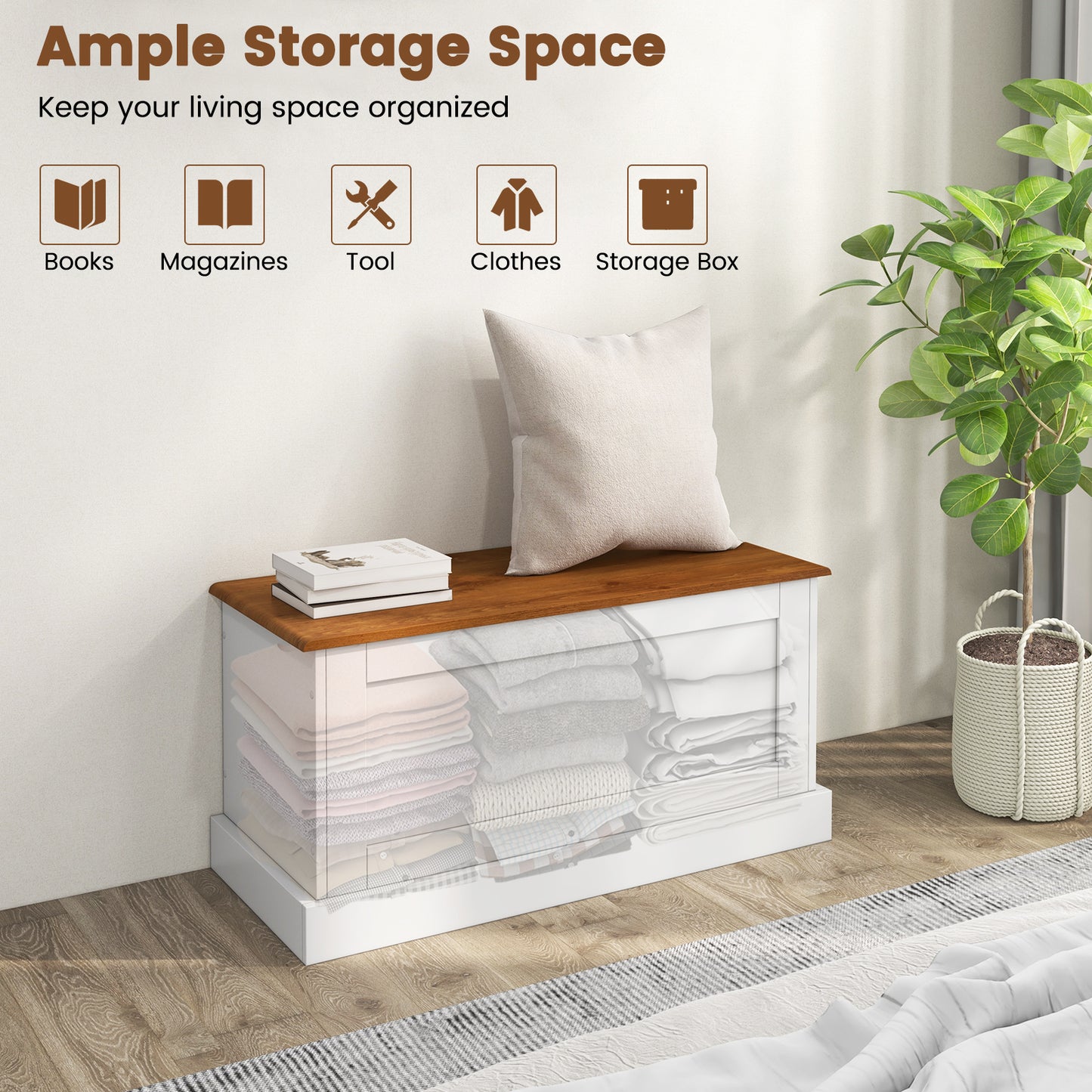 Large Storage Chest with Safety Metal Hinge-White Kids Crystal