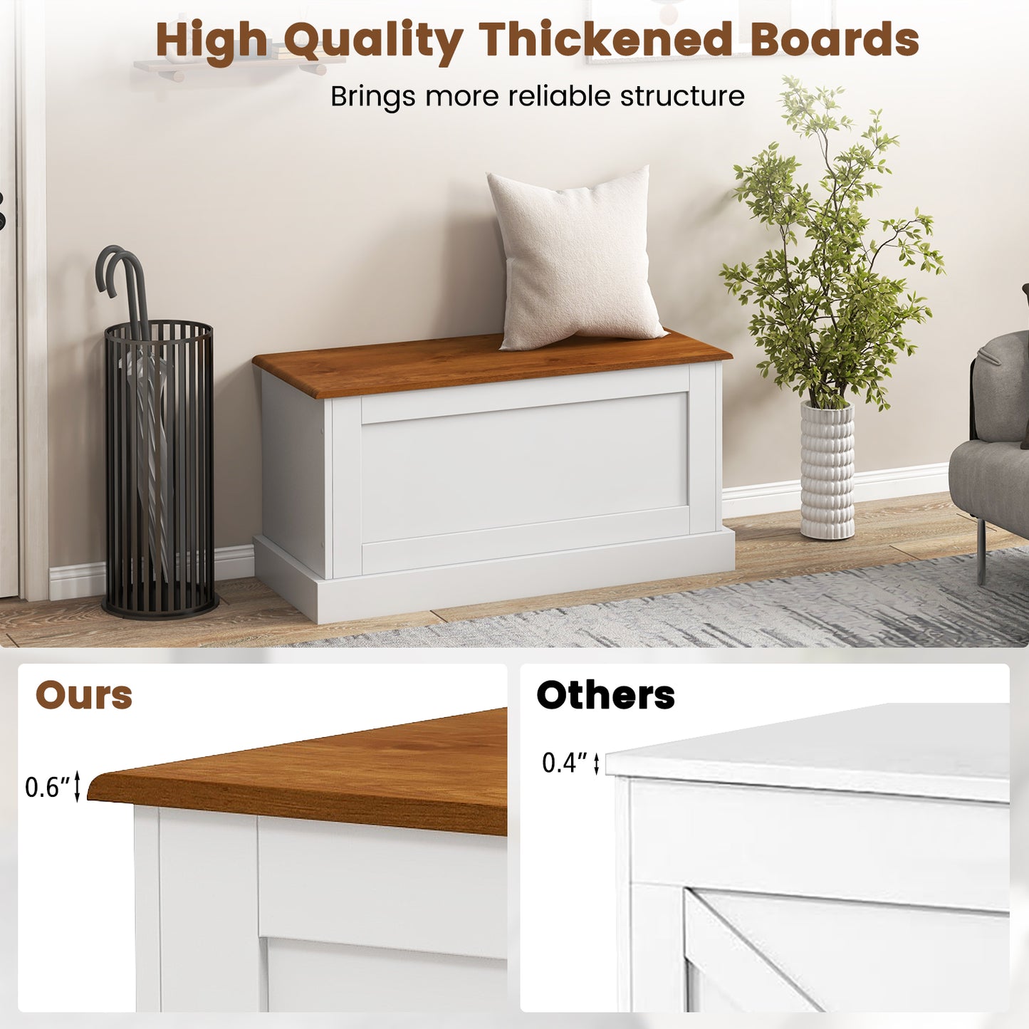 Large Storage Chest with Safety Metal Hinge-White Kids Crystal