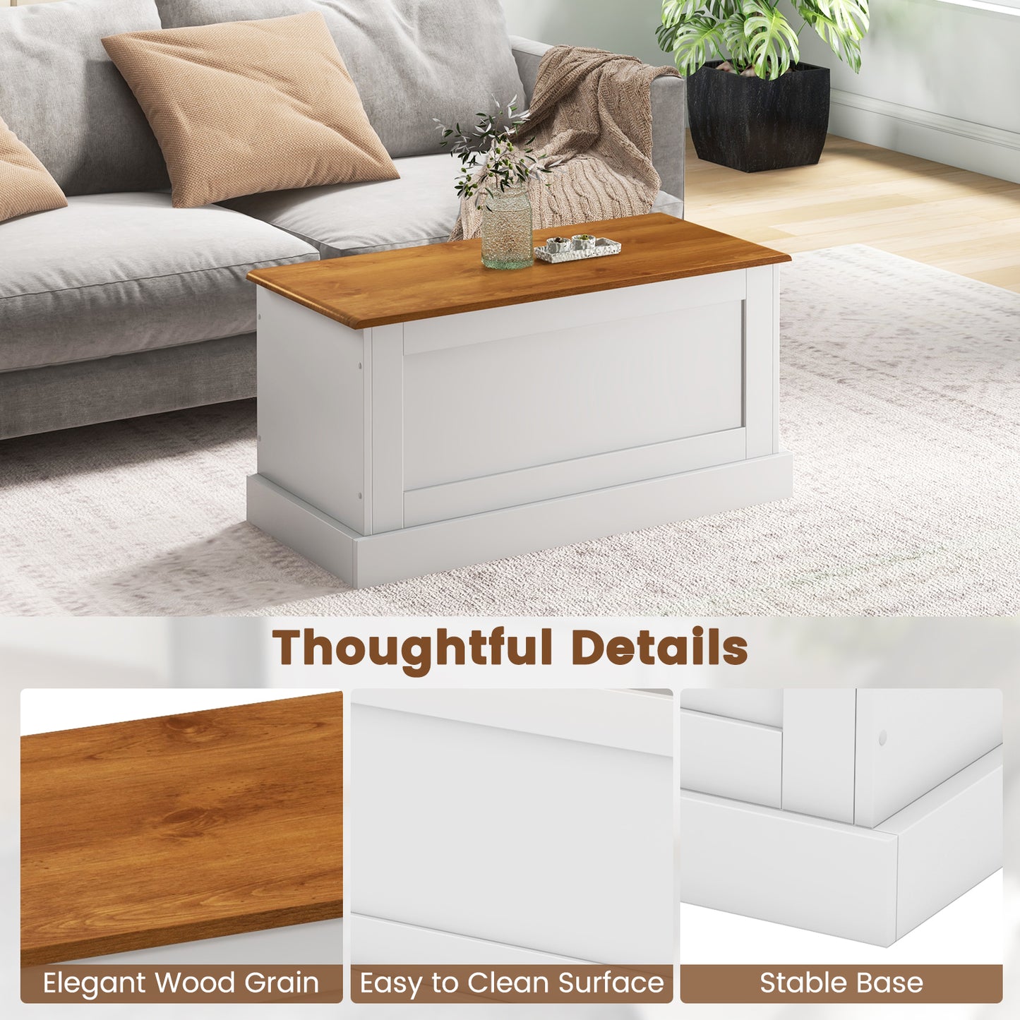 Large Storage Chest with Safety Metal Hinge-White Kids Crystal