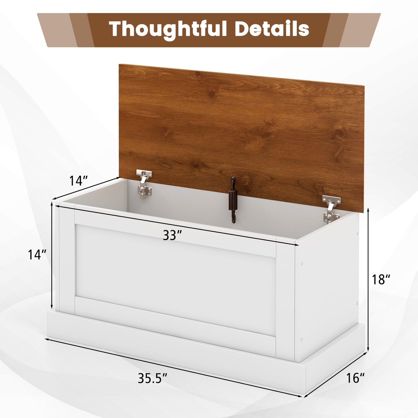 Large Storage Chest with Safety Metal Hinge-White Kids Crystal