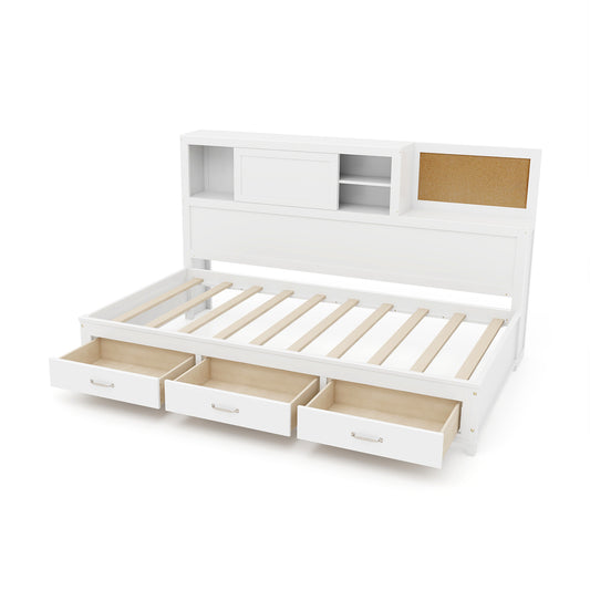 Twin/Full Size Wooden Daybed with 3 Drawers with Storage Shelves-Full Size Kids Crystal