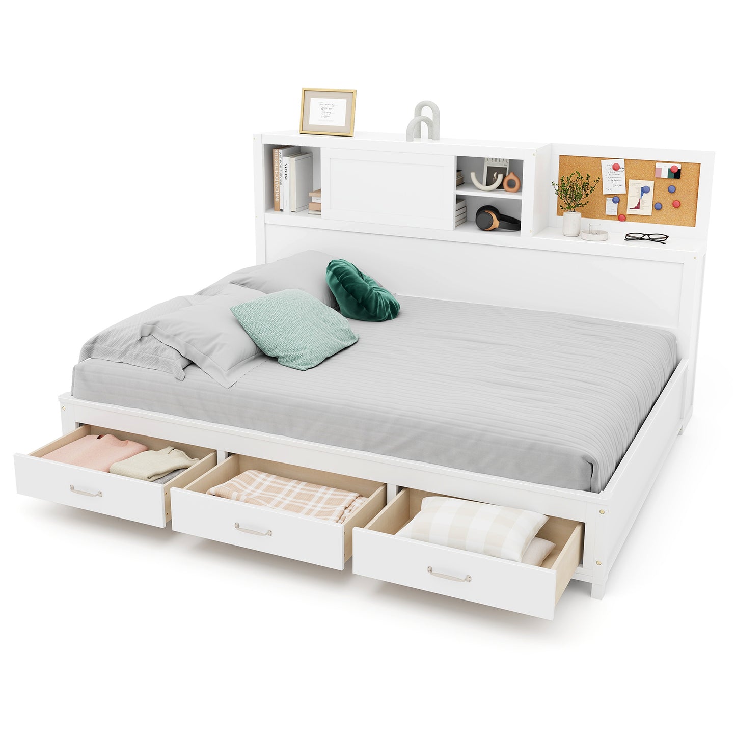 Twin/Full Size Wooden Daybed with 3 Drawers with Storage Shelves-Twin Size Kids Crystal