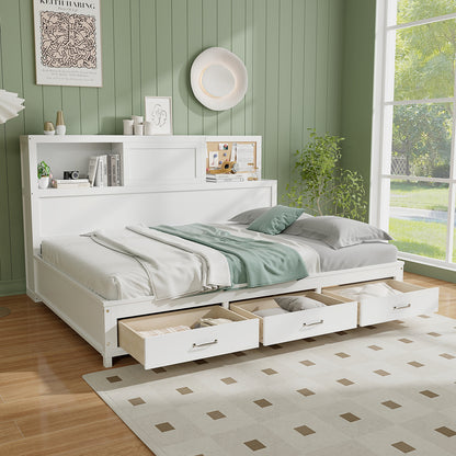 Twin/Full Size Wooden Daybed with 3 Drawers with Storage Shelves-Twin Size