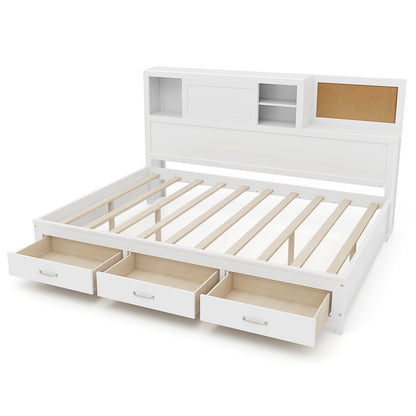 Twin/Full Size Wooden Daybed with 3 Drawers with Storage Shelves-Twin Size