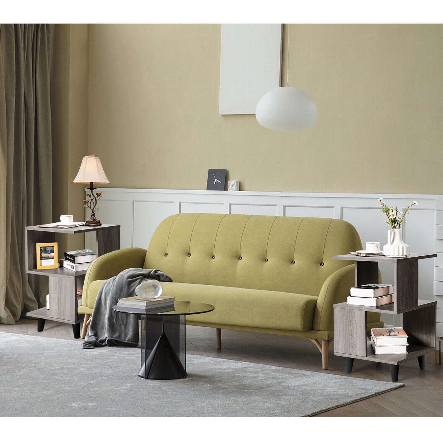 2 Pieces Wooden Modern Nightstand Set with Legs for Living Room Kids Crystal