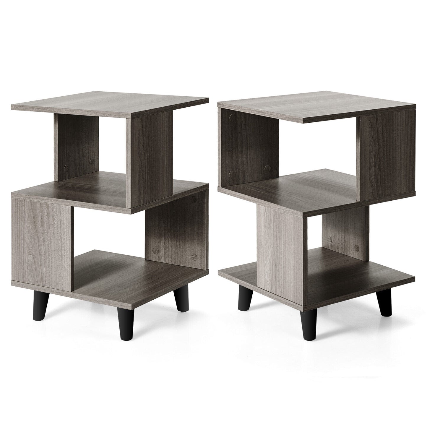 2 Pieces Wooden Modern Nightstand Set with Legs for Living Room Kids Crystal