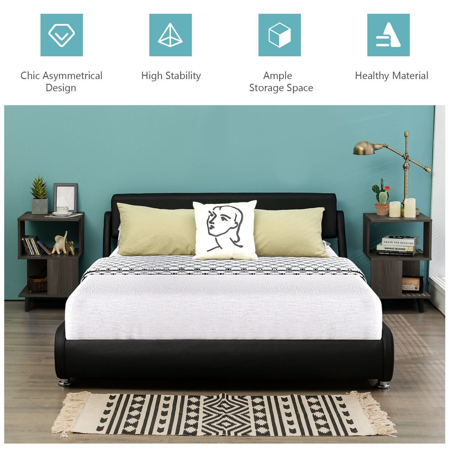 2 Pieces Wooden Modern Nightstand Set with Legs for Living Room Kids Crystal