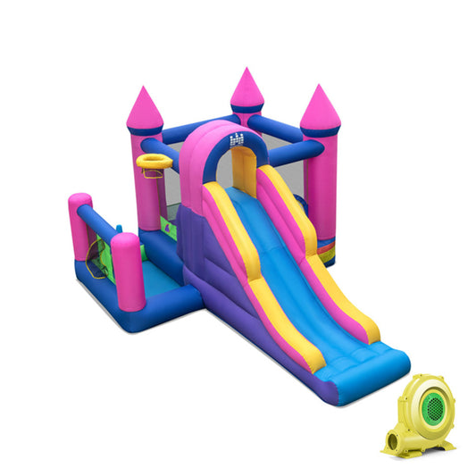 7-in-1 Kids Inflatable Bounce House with Long Slide and 735W Blower Kids Crystal