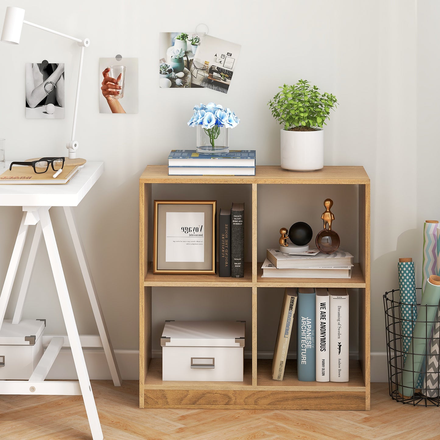 4-Cube Kids Bookcase with Open Shelves-Natural Kids Crystal