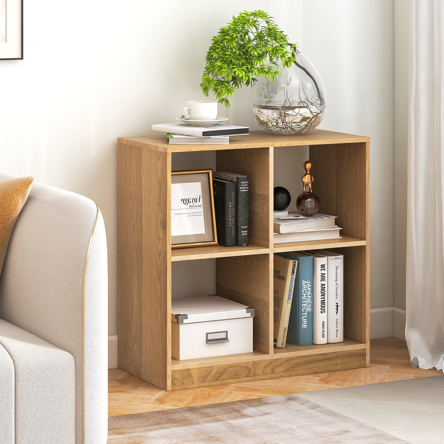 4-Cube Kids Bookcase with Open Shelves-Natural Kids Crystal
