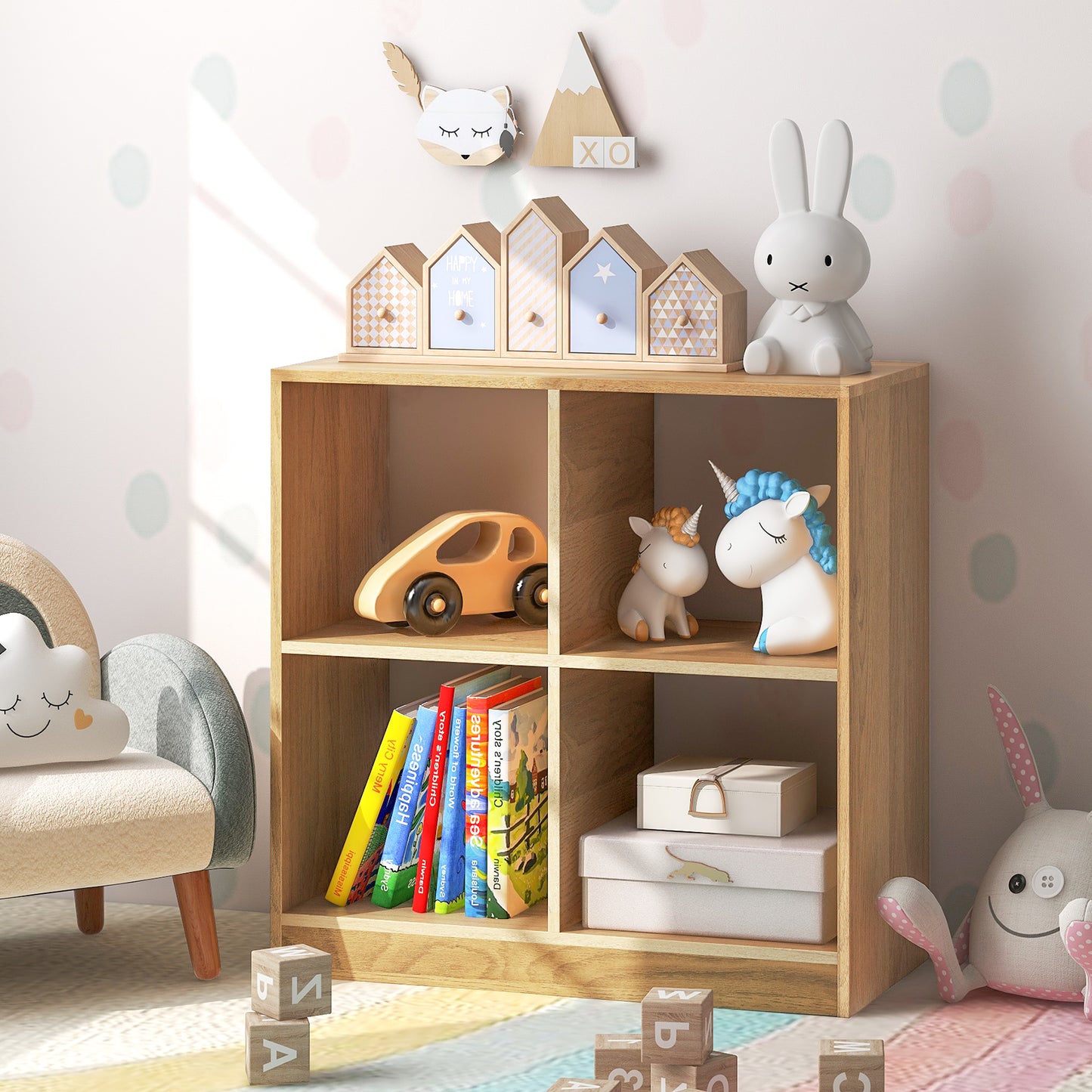 4-Cube Kids Bookcase with Open Shelves-Natural Kids Crystal