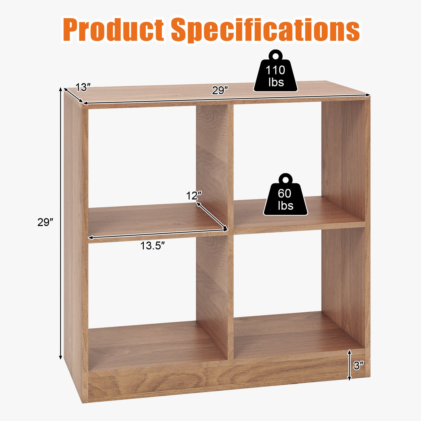 4-Cube Kids Bookcase with Open Shelves-Natural Kids Crystal