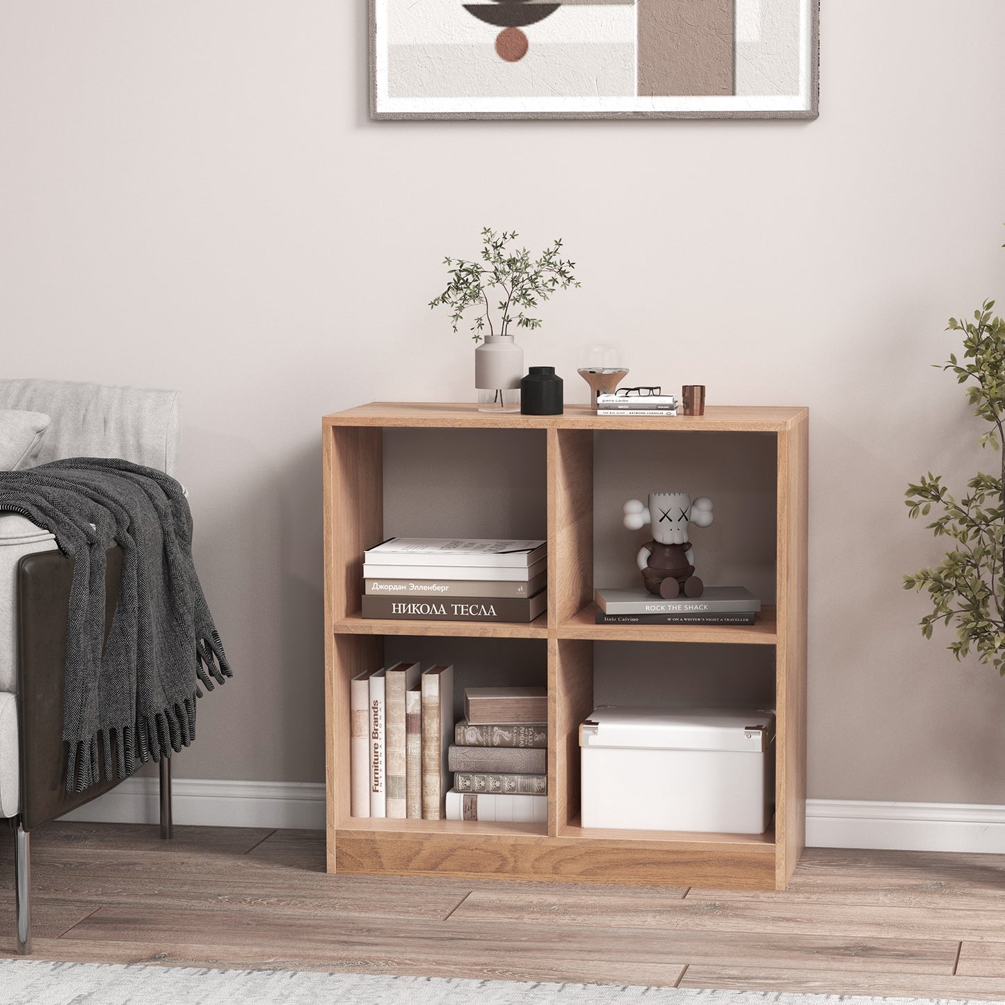 4-Cube Kids Bookcase with Open Shelves-Natural Kids Crystal