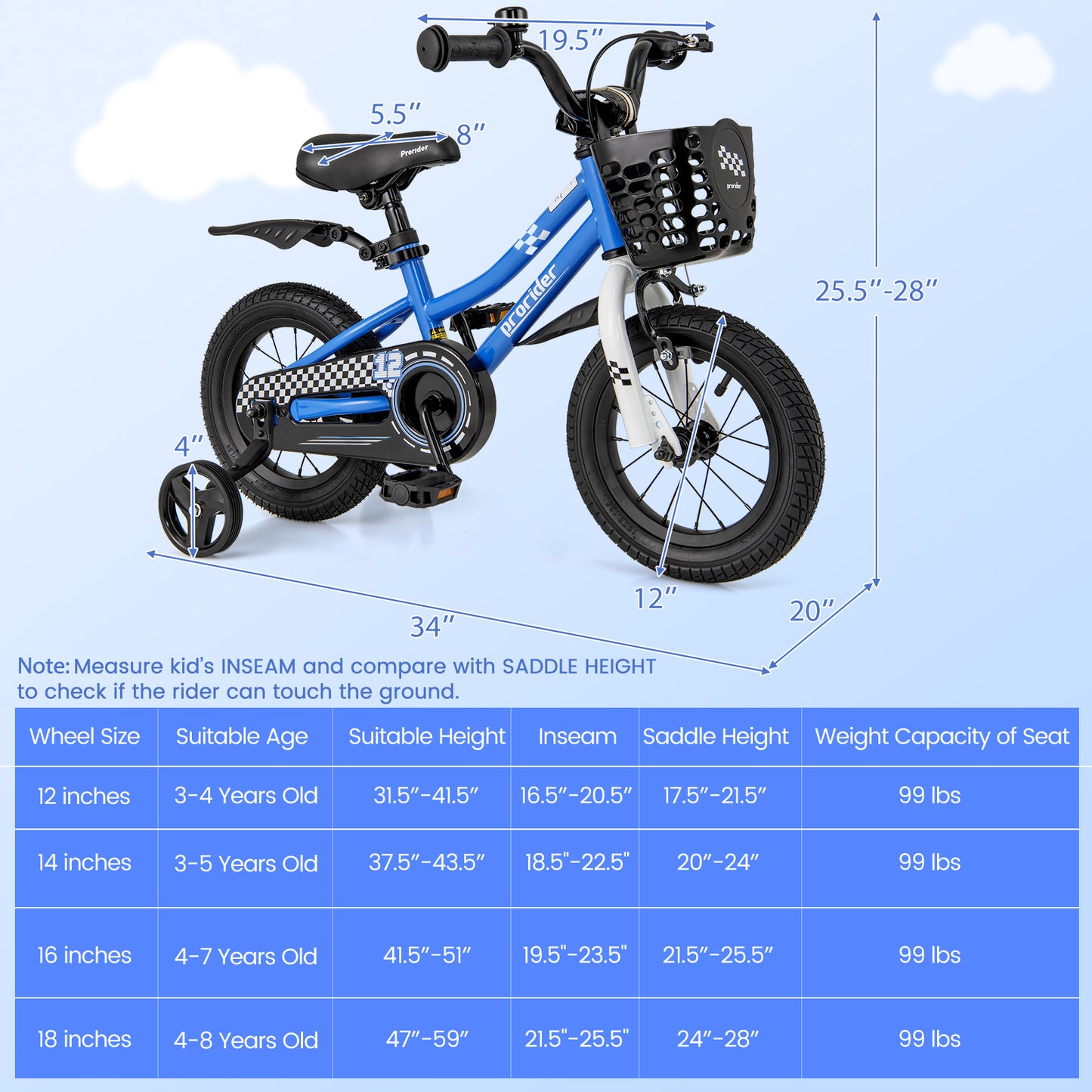 12 Inch Kids Bike Children Bicycle with Training Wheels for 3-4 Years Old-Navy Kids Crystal