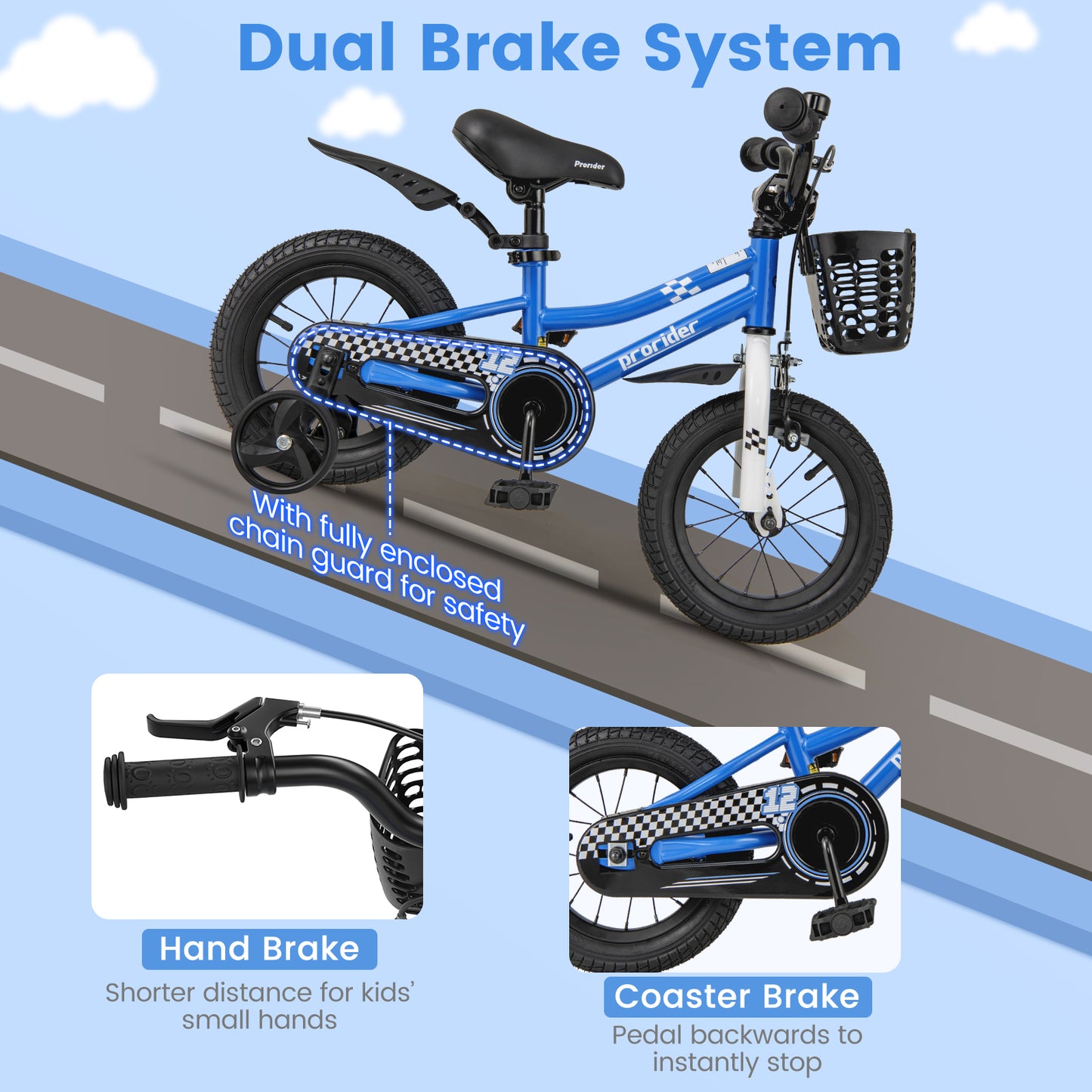 12 Inch Kids Bike Children Bicycle with Training Wheels for 3-4 Years Old-Navy Kids Crystal