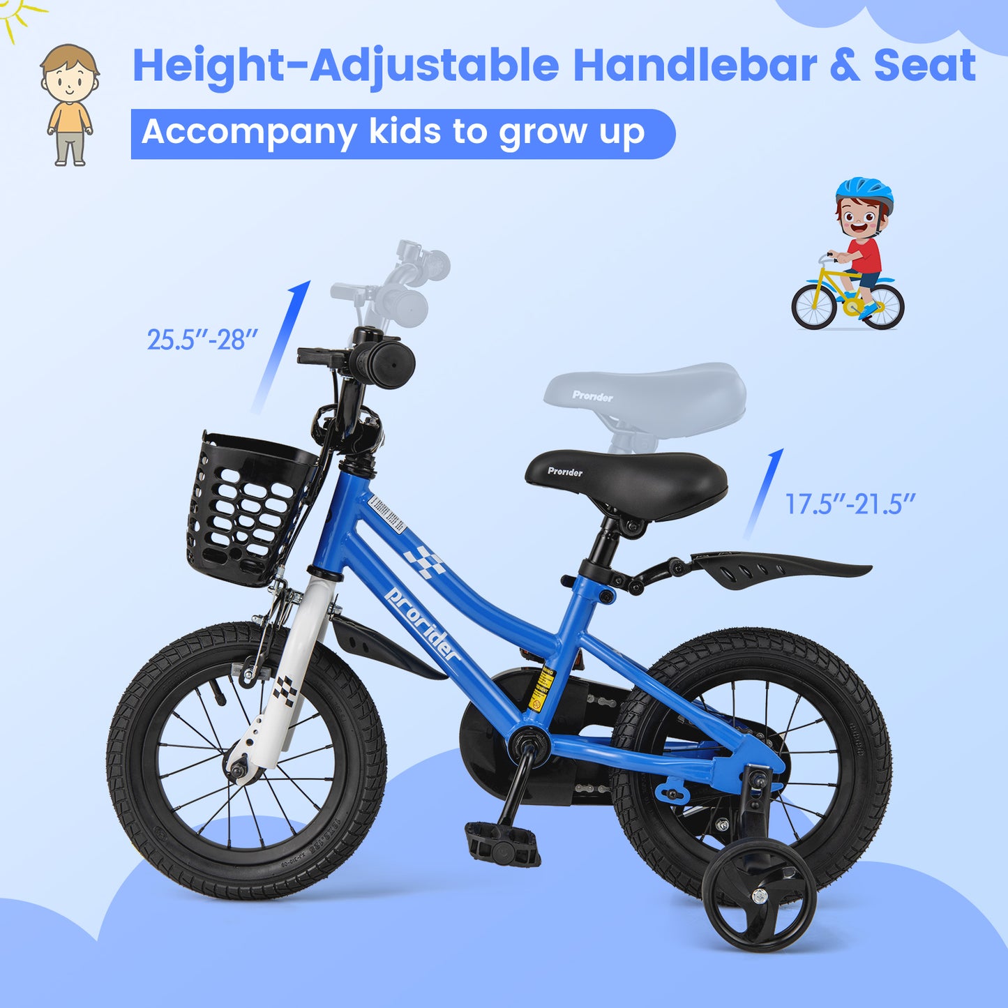 12 Inch Kids Bike Children Bicycle with Training Wheels for 3-4 Years Old-Navy Kids Crystal