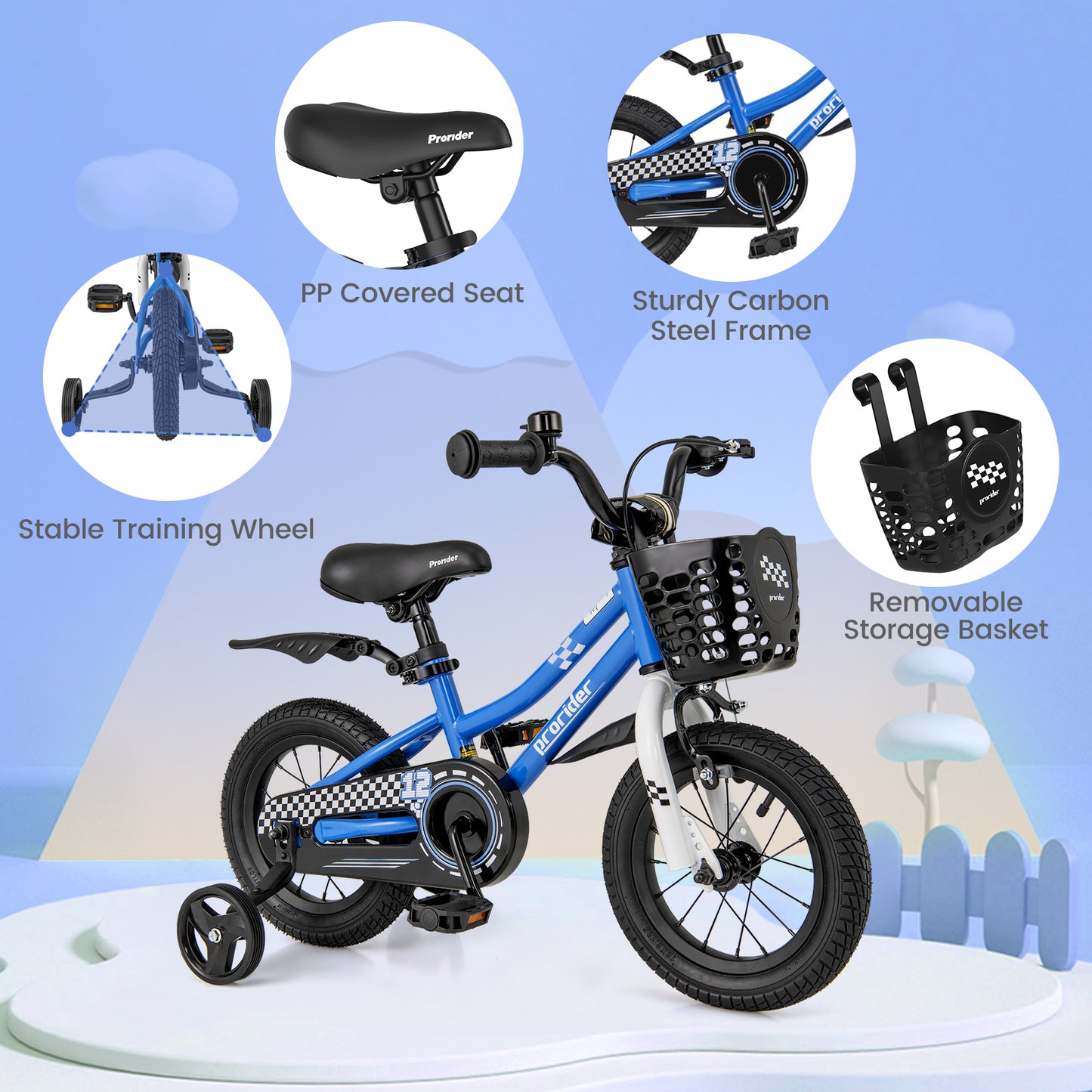 12 Inch Kids Bike Children Bicycle with Training Wheels for 3-4 Years Old-Navy Kids Crystal