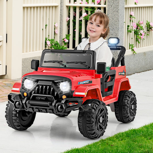12V Kids Ride on Truck Car with Remote Control Threaded Wheels and 3 Speeds-Red
