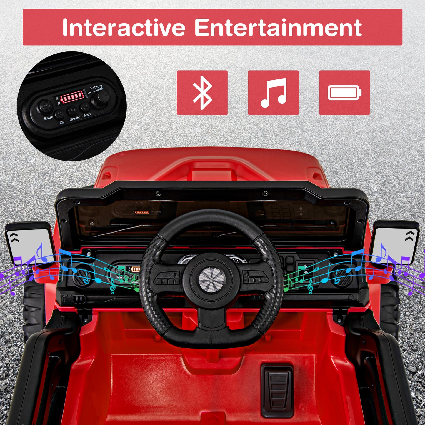 12V Kids Ride on Truck Car with Remote Control Threaded Wheels and 3 Speeds-Red