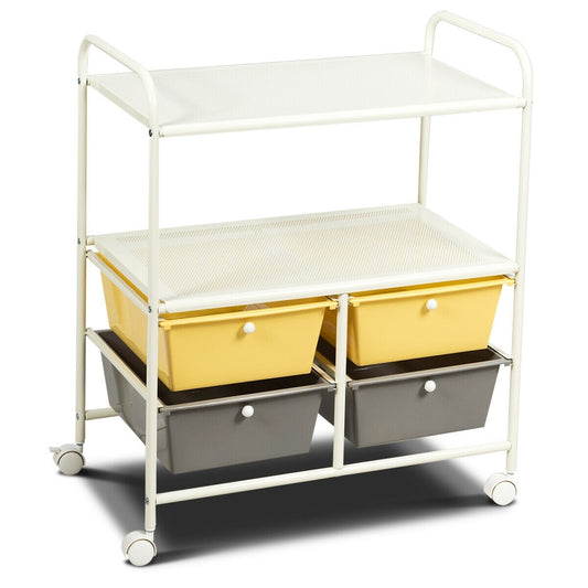 4 Drawers Shelves Rolling Storage Cart Rack-Yellow Kids Crystal