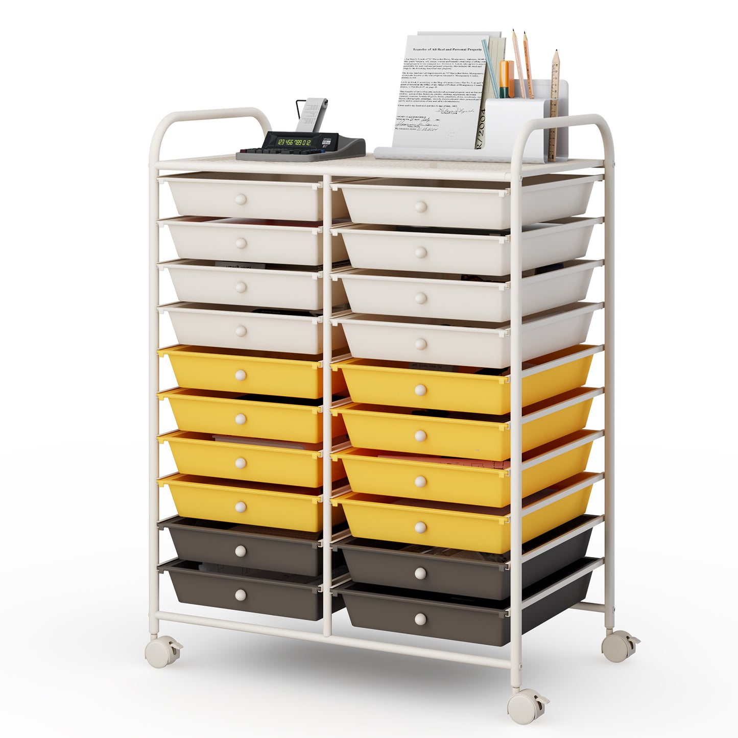 20 Drawers Storage Rolling Cart Studio Organizer-Yellow Kids Crystal
