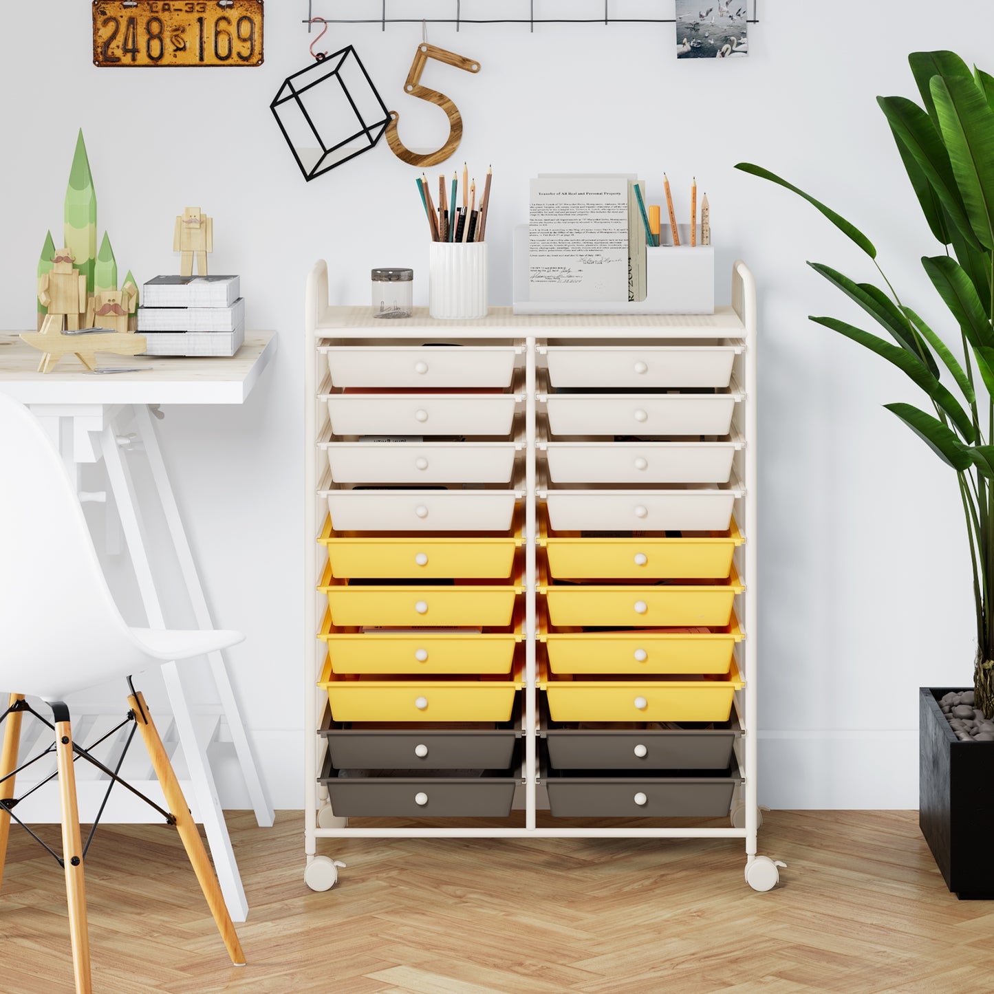 20 Drawers Storage Rolling Cart Studio Organizer-Yellow Kids Crystal