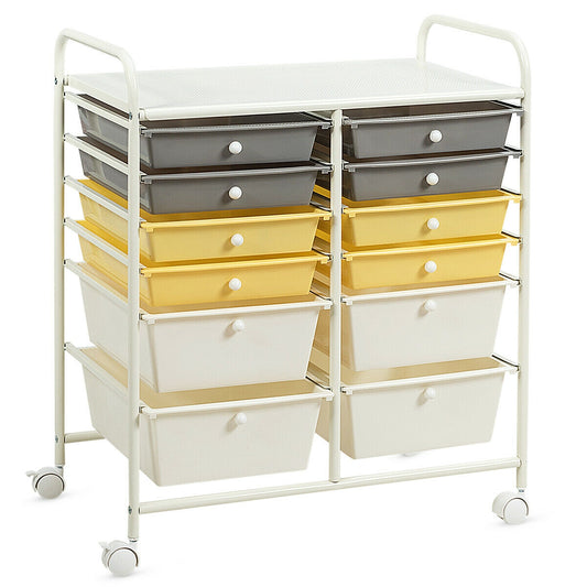 12 Drawers Rolling Cart Storage Scrapbook Paper Organizer Bins-Yellow Kids Crystal