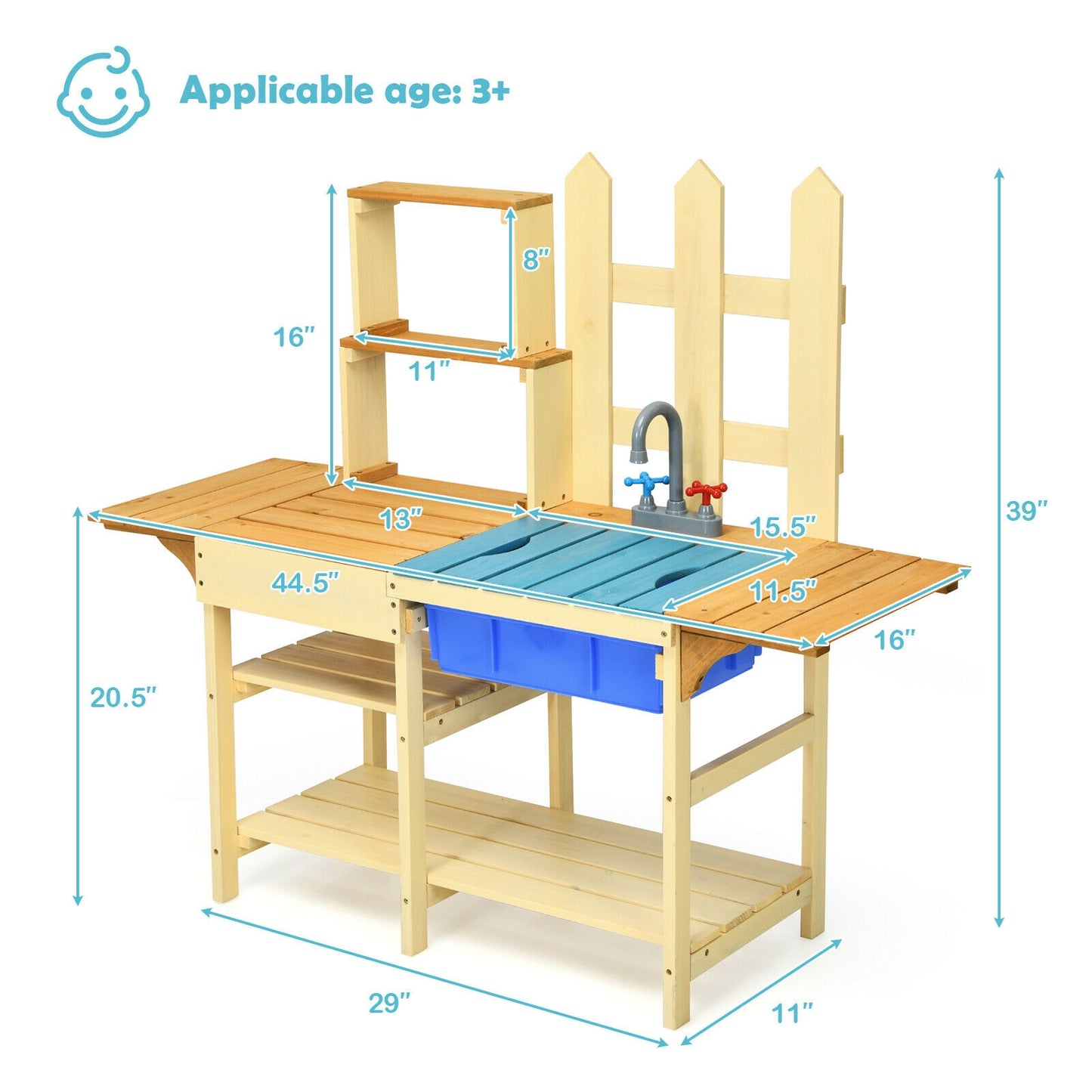 Kid's Outdoor Wooden Pretend Cook Kitchen Playset Toy Kids Crystal
