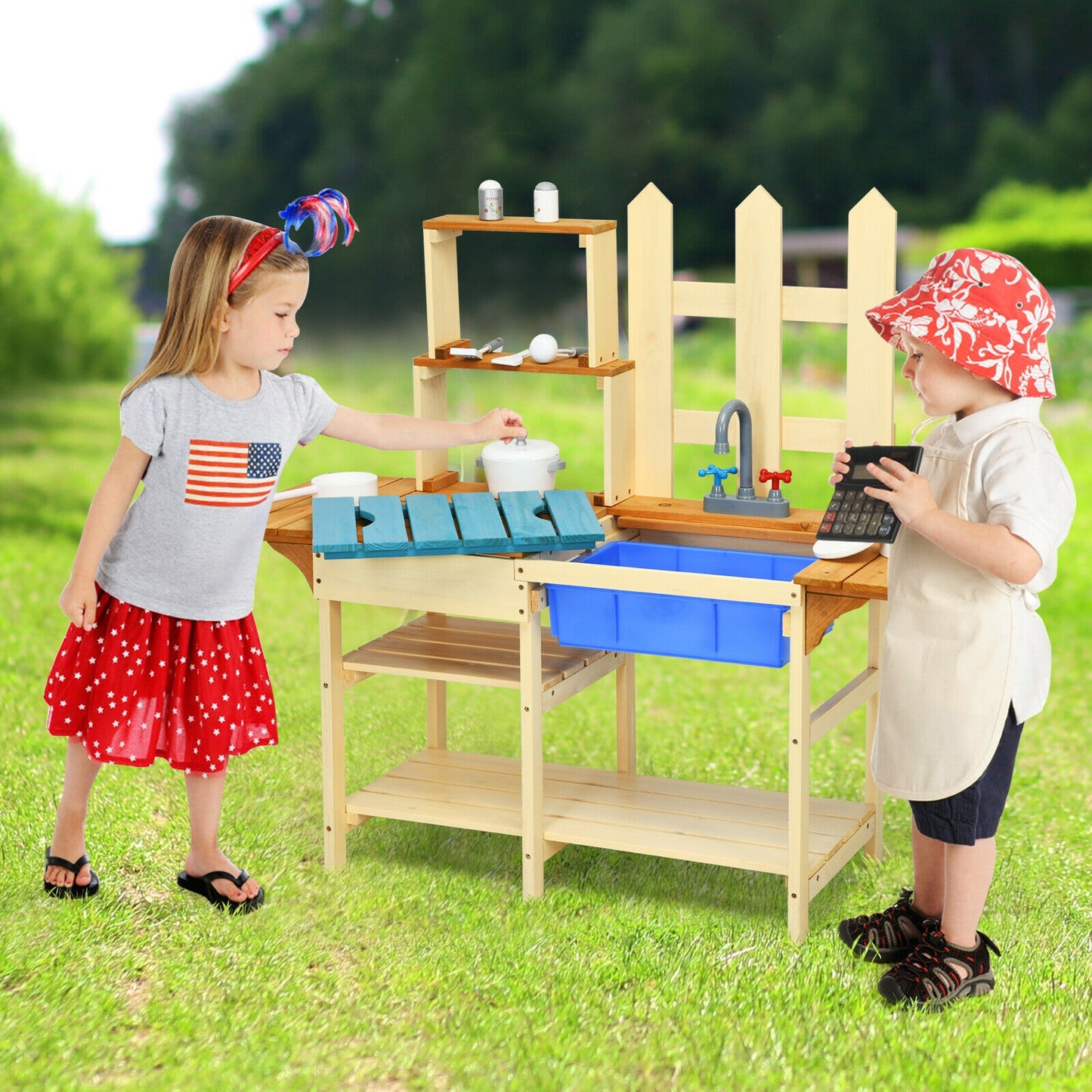 Kid's Outdoor Wooden Pretend Cook Kitchen Playset Toy Kids Crystal