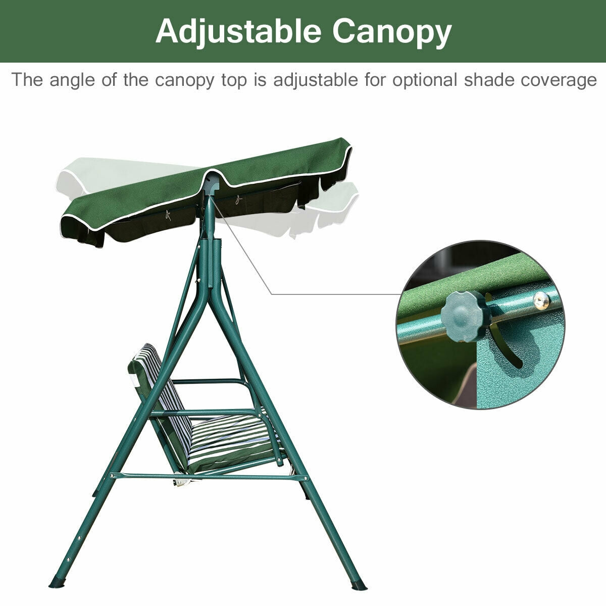 Loveseat Cushioned Patio Steel Frame Swing Glider -Green Kids Crystal