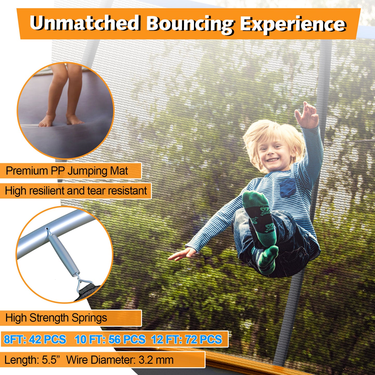 8 Feet ASTM Approved Recreational Trampoline with Ladder-Orange Kids Crystal
