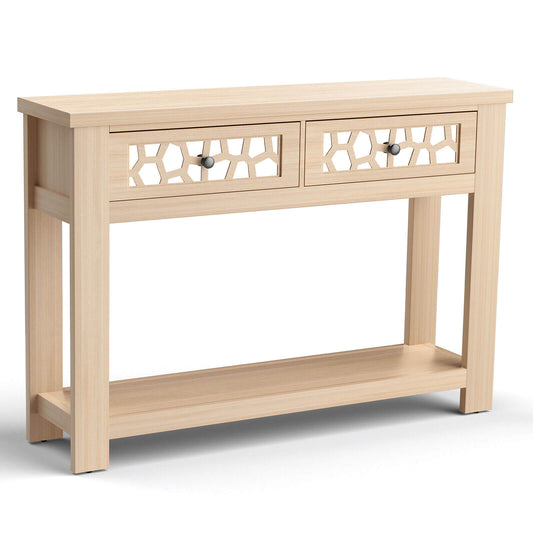 2-Tier Console Table with Drawers and Open Storage Shelf-Natural Kids Crystal