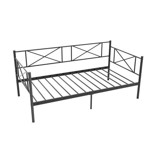 Twin Size Platform Bed with Heavy-duty Metal Slat Support-Black Kids Crystal
