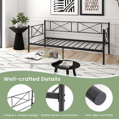 Twin Size Platform Bed with Heavy-duty Metal Slat Support-Black