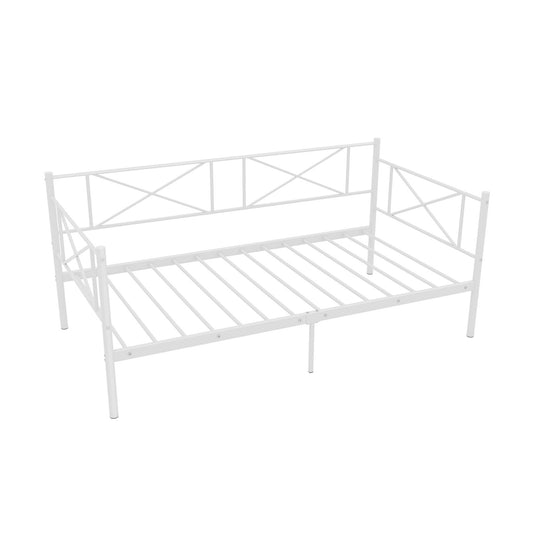 Twin Size Platform Bed with Heavy-duty Metal Slat Support-White Kids Crystal