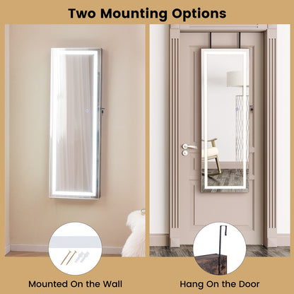 Mirrored Jewelry Armoire with Full Length Mirror and 2 Internal LED Lights-Rustic Brown