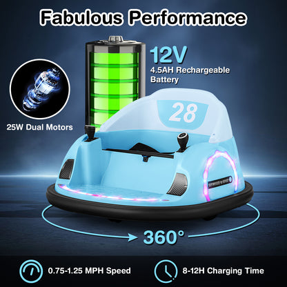 12V 360° Ride on Bumper Car for Toddlers with Remote Control-Light Blue
