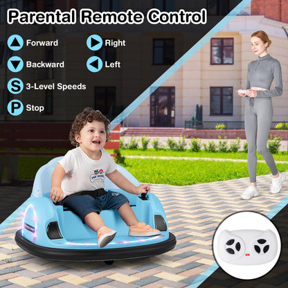 12V 360° Ride on Bumper Car for Toddlers with Remote Control-Light Blue