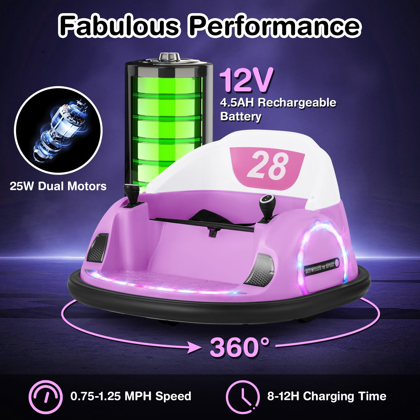 12V 360° Ride on Bumper Car for Toddlers with Remote Control-Pink