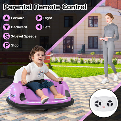 12V 360° Ride on Bumper Car for Toddlers with Remote Control-Pink