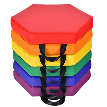 6 Pieces Multifunctional Hexagon Toddler Floor Cushions Classroom Seating with Handles-Multicolor