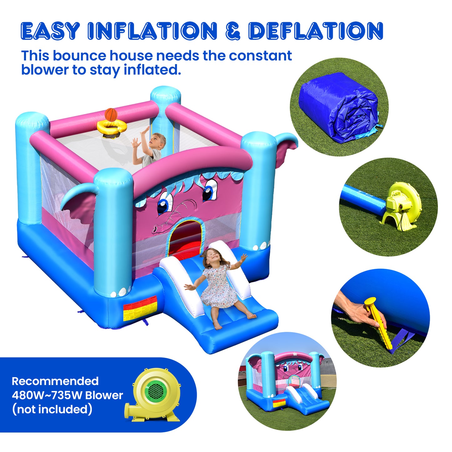 3-in-1 Elephant Theme Inflatable Castle without Blower Kids Crystal