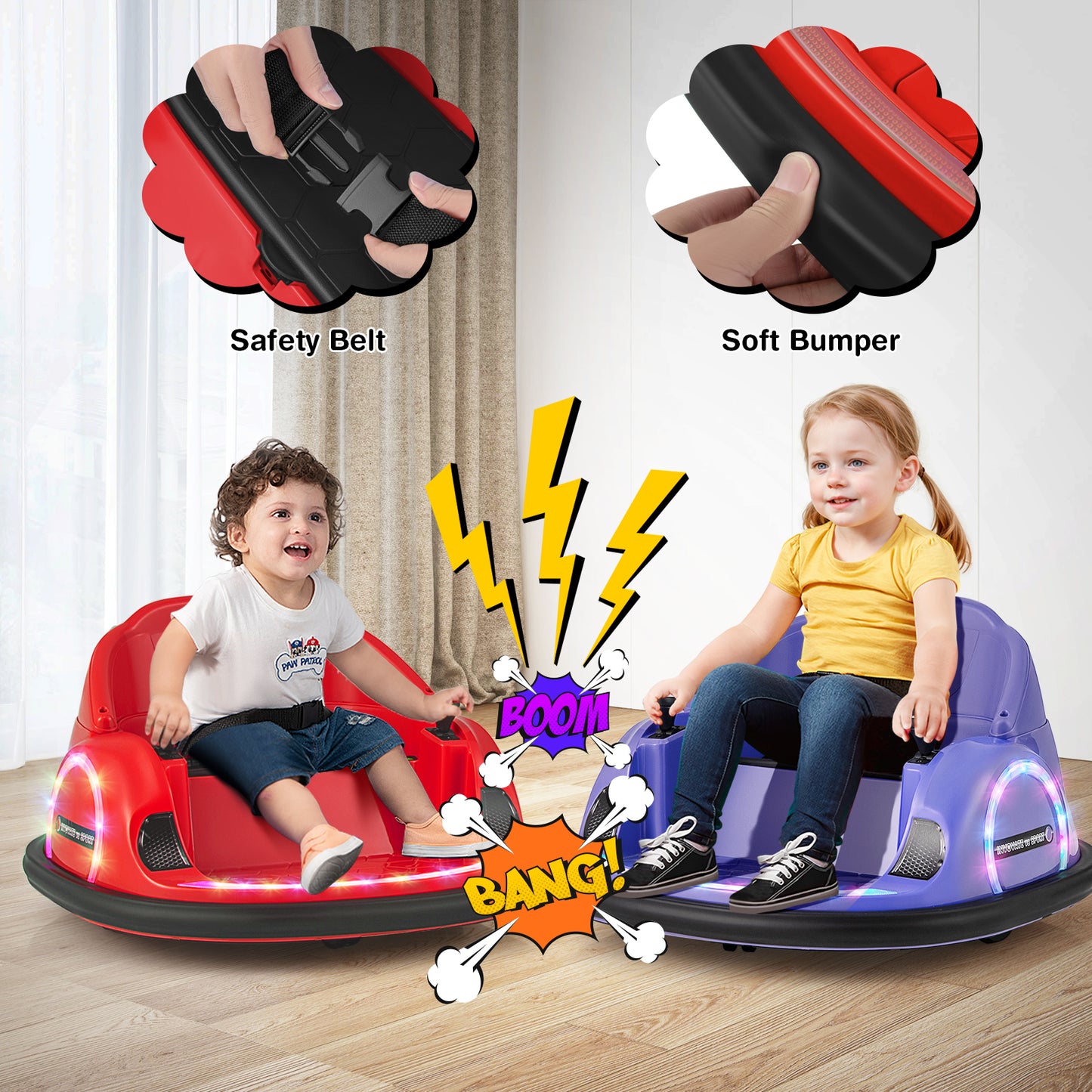 12V 360° Ride on Bumper Car for Toddlers with Remote Control-Red