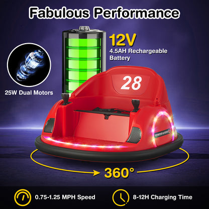 12V 360° Ride on Bumper Car for Toddlers with Remote Control-Red