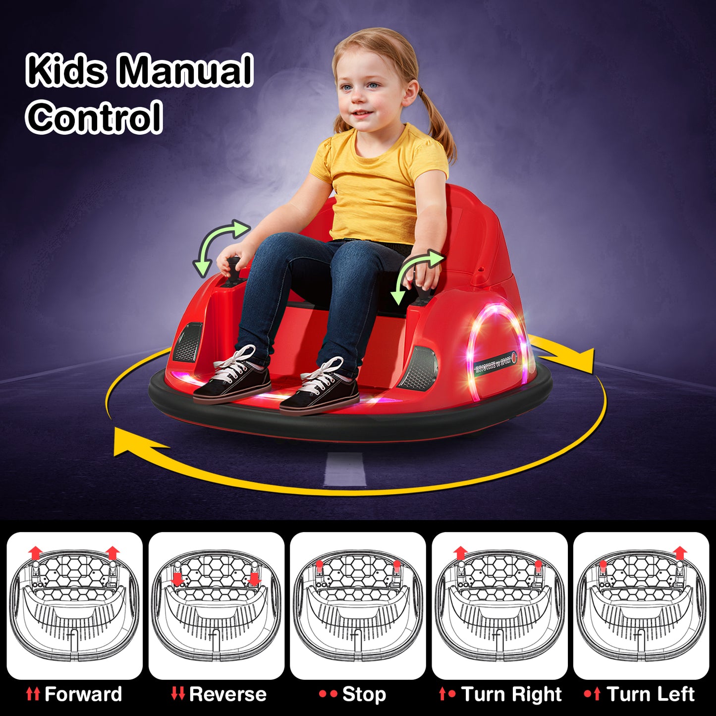 12V 360° Ride on Bumper Car for Toddlers with Remote Control-Red