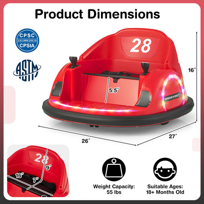 12V 360° Ride on Bumper Car for Toddlers with Remote Control-Red