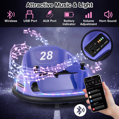 12V 360° Ride on Bumper Car for Toddlers with Remote Control-Purple