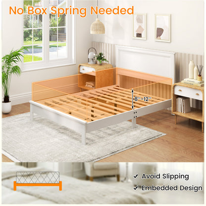 Full Size Platform Slat Bed Frame with High Headboard-White